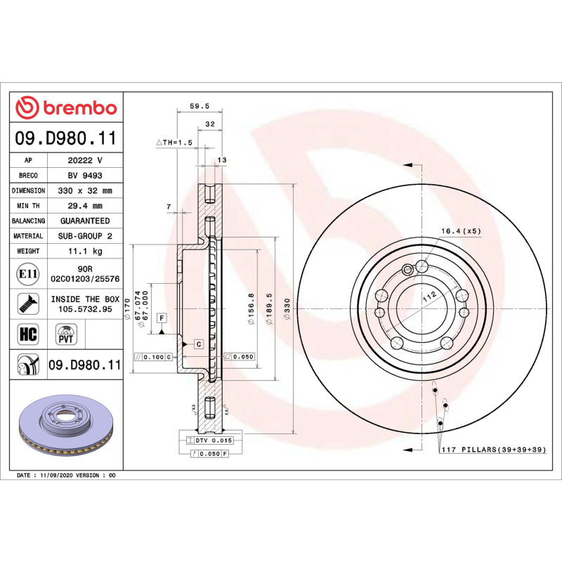 Brembo OE BRE UV Coated OE Equiv Rotors Brakes, Rotors & Pads Brake Rotors - OE main image