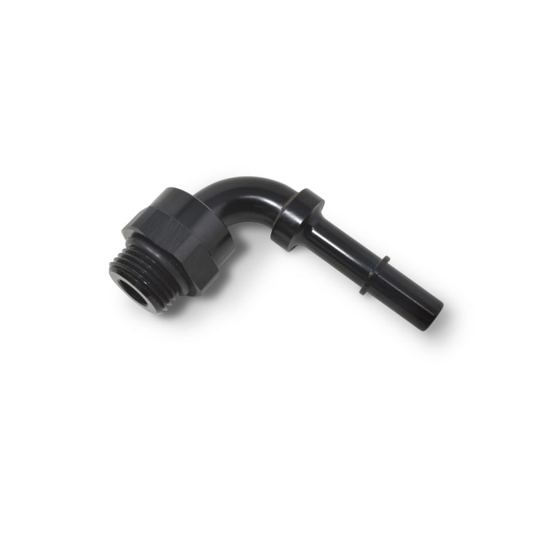 Russell Performance Adpt Fitting 3/8in SAE Qck Dis Male to #8 SAE Port Male Swvl End 90 Deg Blk Anod 644063 644063 Photo - out of package