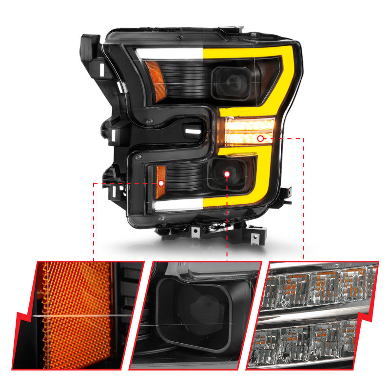 ANZO 15-17 Ford F-150 LED Projector Headlights - w/ Light Bar Switchback Black Housing 111547 111547 Photo - Unmounted