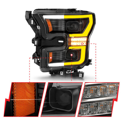 ANZO 15-17 Ford F-150 LED Projector Headlights - w/ Light Bar Switchback Black Housing 111547 111547 Photo - Unmounted