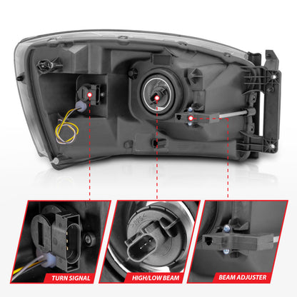 Anzo 06-09 Dodge RAM 1500/2500/3500 Headlights Chrome Housing/Clear Lens (w/Switchback Light Bars) 111527 111527 User 4