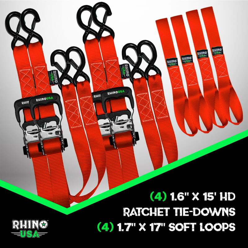 Rhino USA Heavy Duty Ratchet Tie-Down 4-Pack Red 1.6In X 15Ft TD-GC1.6X15-RED TD-GC1.6X15-RED User 1