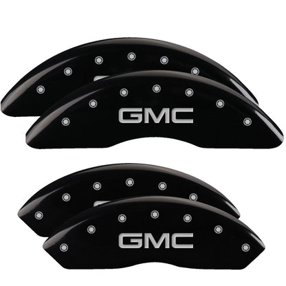 MGP 4 Caliper Covers Engraved Front & Rear GMC Black finish silver ch 34210SGMCBK 34210SGMCBK Photo - Primary