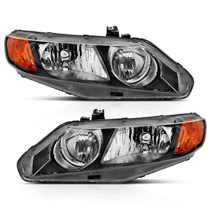 ANZO 2006-2011 Honda Civic 4 Door Crystal Headlight Black Amber (OE Replacement) 121547 121547 Photo - lifestyle view