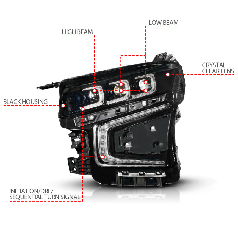 ANZO 21-23 Chevy Tahoe/Suburban LED Light Bar Style Headlights Black w/ Squential DRL (Left Side) 111636X-L 111636X-L User 1