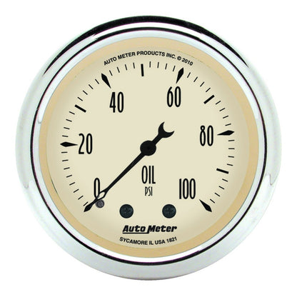 Autometer Gauge, Oil Press, 2 1/16", 100Psi, Mech, Antique Beige 1821 Photo - Primary