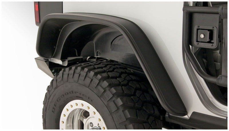 Bushwacker 07-18 Jeep Wrangler Flat Style Flares 4pc Fits 2-Door Sport Utility Only - Black 10919-07 10919-07 Photo - Mounted