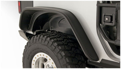 Bushwacker 07-18 Jeep Wrangler Flat Style Flares 4pc Fits 2-Door Sport Utility Only - Black 10919-07 10919-07 Photo - Mounted