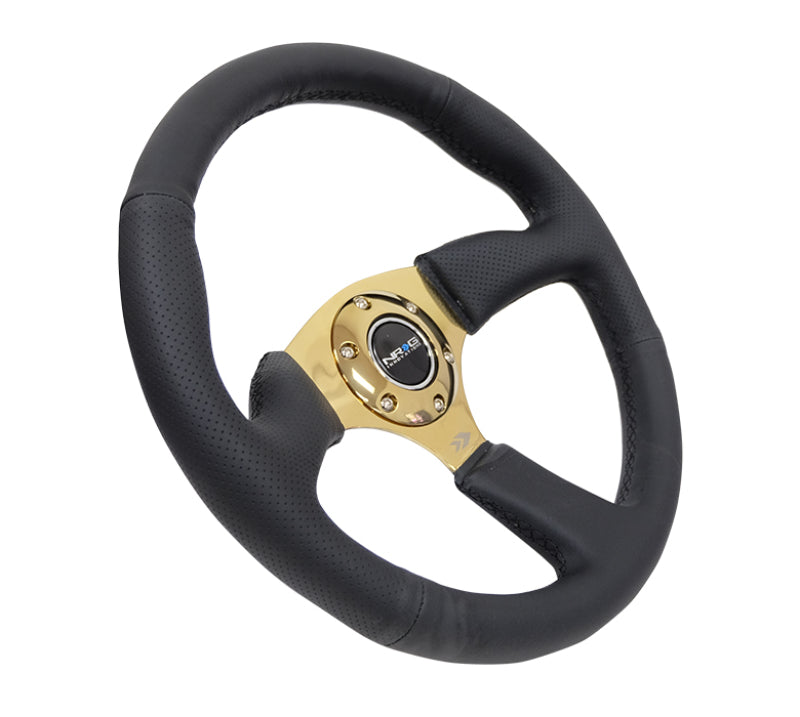NRG Reinforced Steering Wheel- 350mm Sport Leather Racing (2.5" Deep) RST-023GD-R Photo - Primary