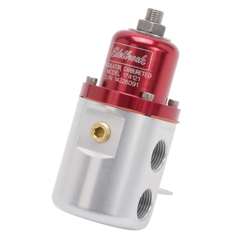 Edelbrock Fuel Pressure Regulator Carbureted 160 GPH 5-10 PSI 3/8In In/Out Retunless Red/Clear 174121 174121 Photo - Unmounted