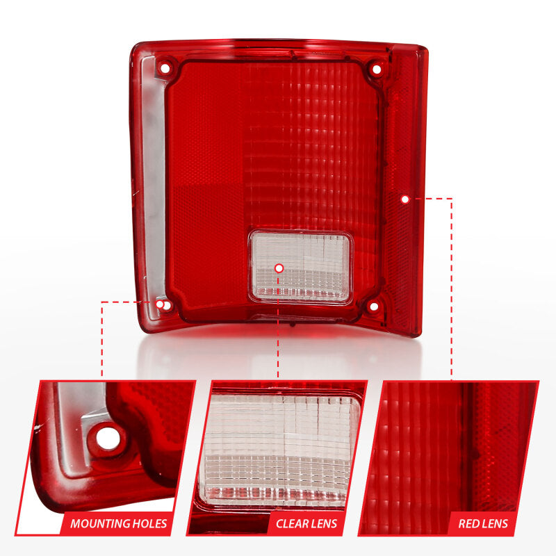 ANZO 1978-1991 Chevy Blazer Taillight Red/Clear Lens w/o Chrome Trim Fleetside (OE Replacement) 311317 311317 Photo - Unmounted