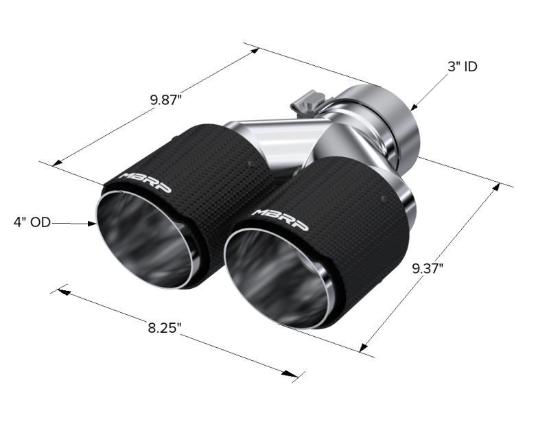 MBRP 3in ID / Dual 4in OD Out Staggered L 9.87in / R 9.37in Dual Wall Carbon Fiber Univ Exhaust Tip T5182CF T5182CF Photo - Close Up