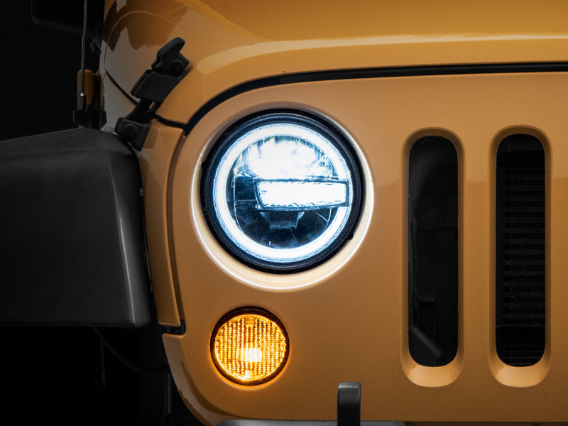 Raxiom 97-18 Jeep Wrangler TJ/JK 7-Inch LED Headlights w/ Halos- Black Housing (Clear Lens) J155018 J155018 Photo - Primary