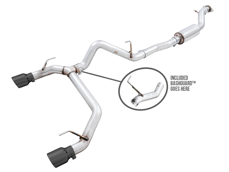 AWE Tuning 2021+ Ford Bronco 0FG Dual Rear Exit Exhaust w/Diamond Black Tips & Bash Guard 3015-33456 3015-33456 Photo - Primary