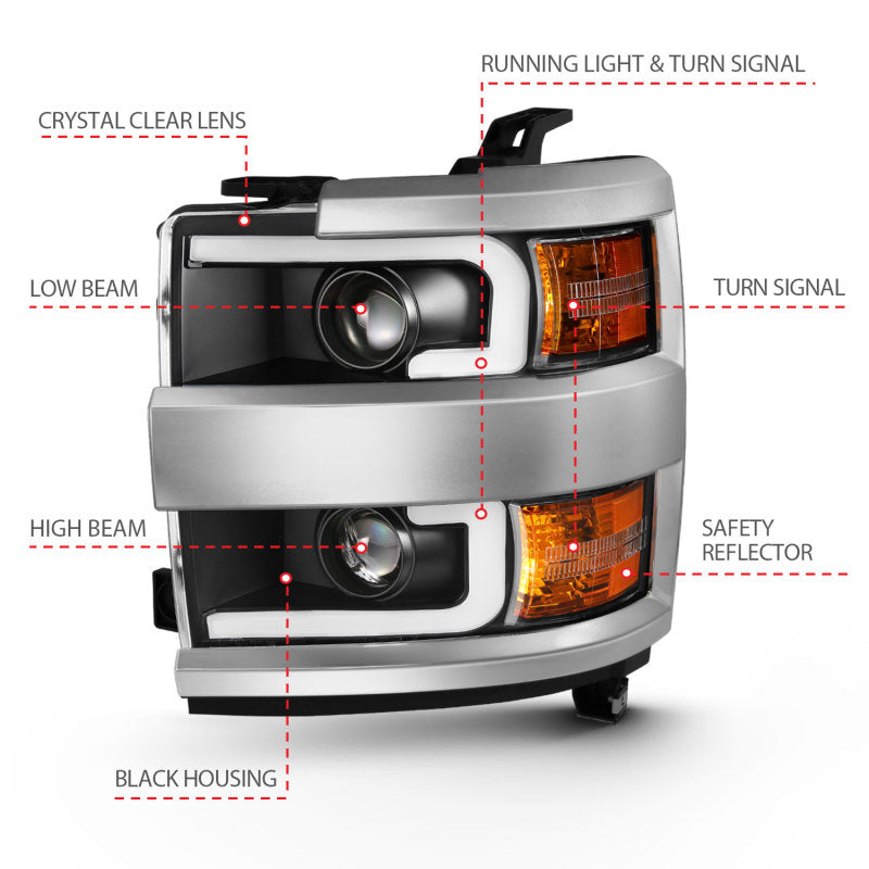 Anzo 2015-2016 Chevrolet Silverado Projector Headlights w/ Plank Style Desi 111359 Photo - Unmounted
