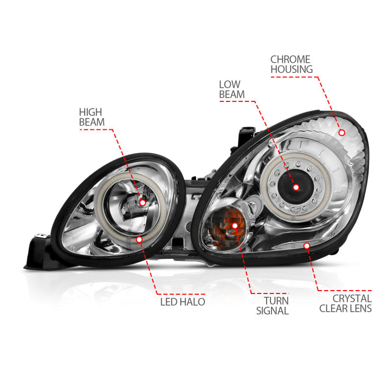 Anzo 1998-2005 Lexus Gs300 Projector Headlights w/ Halo Chrome 121143 Photo - Unmounted