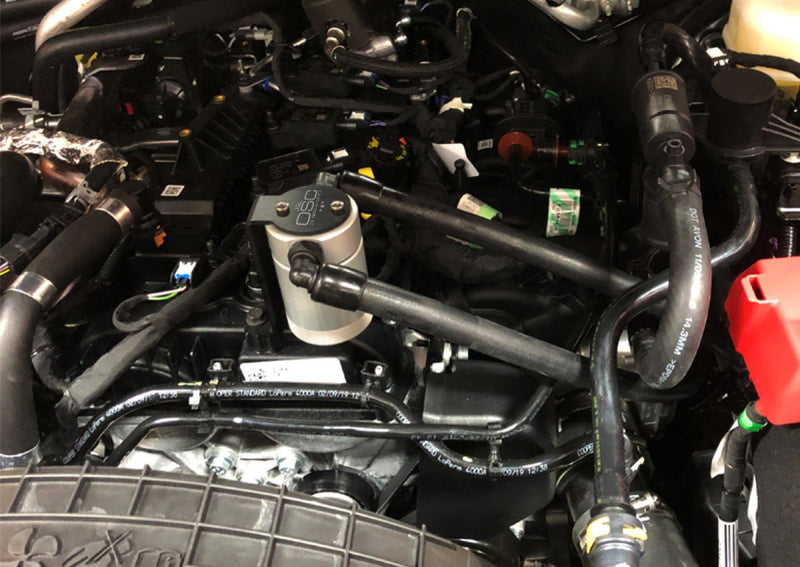 J&L 2019-2023 Ford Ranger 2.3L Driver Side Oil Separator 3.0 - Clear Anodized 3037D-C 3037D-C Photo - Mounted