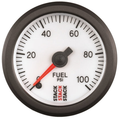 Autometer Stack 52mm 0-100 PSI 1/8in NPTF Male Pro Stepper Motor Fuel Pressure Gauge - White ST3356 ST3356 Photo - Primary