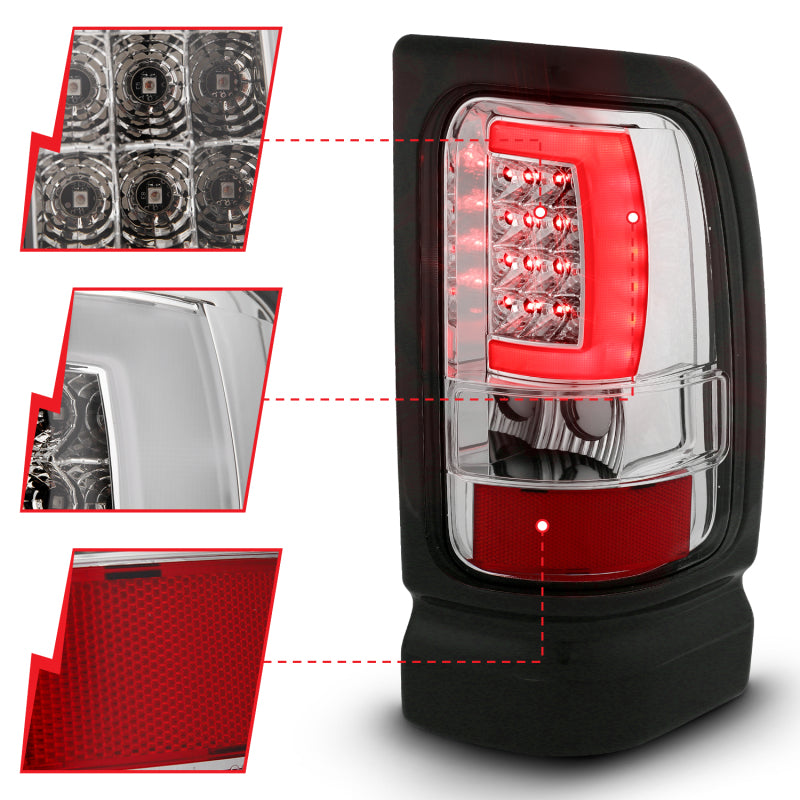 ANZO 1994-2001 Dodge Ram 1500 LED Taillights Plank Style Chrome w/ Clear Lens 311341 311341 Photo - Unmounted