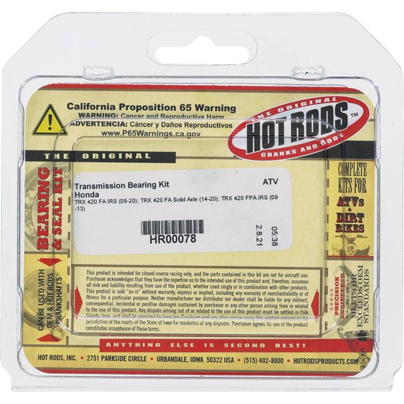 Hot Rods 09-13 Honda TRX 420 FPA IRS 420cc Transmission Bearing Kit HR00078 HR00078 Photo - Primary