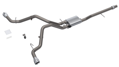 QTP 14-18 Chevy Silverado 1500 4.8L/5.3L EC/CC SB 304SS Scrmr Cat-Back Rear Split Exit w/4.5in Tips 410015 410015 Photo - Primary
