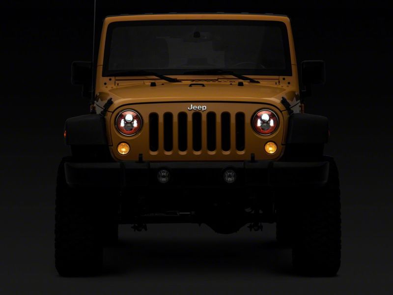 Raxiom 07-18 Jeep Wrangler JK 7-In LED Headlights- Red Housing- Clear Lens J154701 J154701 Photo - Close Up