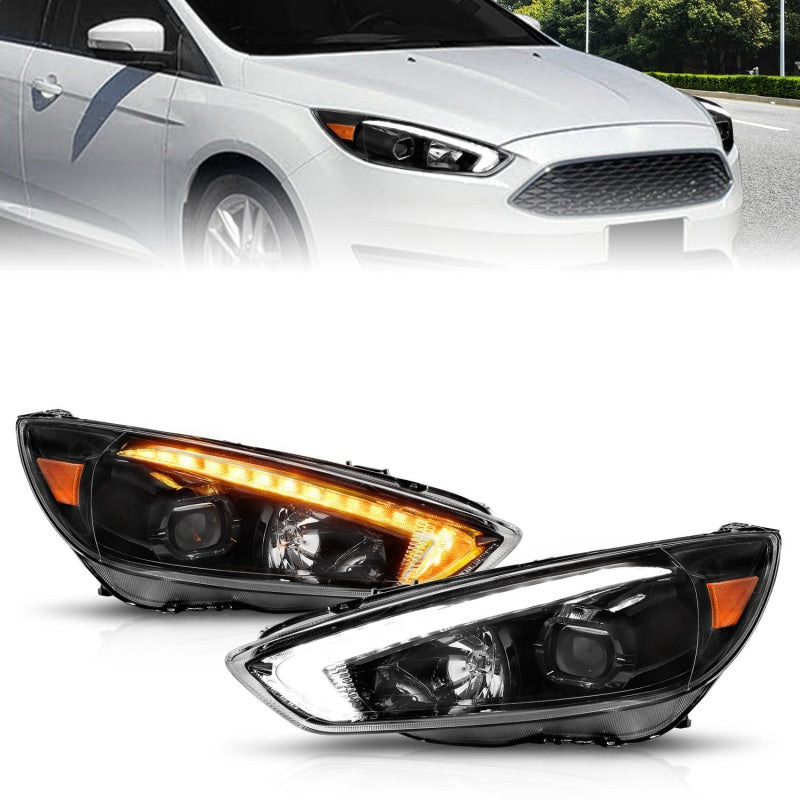 ANZO 15-18 Ford Focus Projector Headlights - w/ Light Bar Switchback Black Housing 121564 121564 Photo - Primary