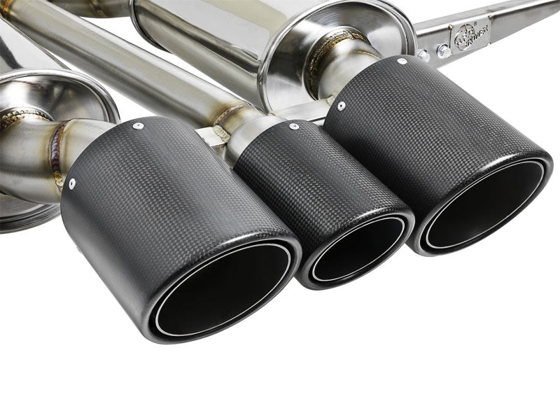 aFe Takeda 3in 304 Stainless Steel Cat-Back Exhaust System w/ Carbon Fiber 49-36616-C Photo - Unmounted