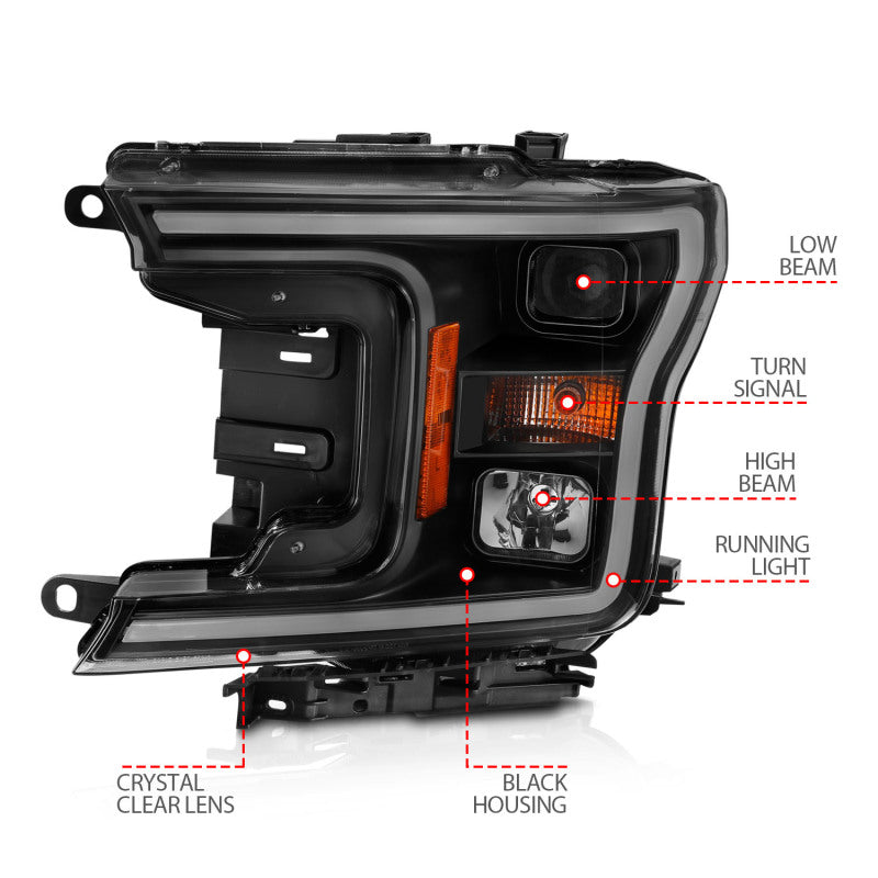 ANZO 2018-2019 Ford F-150 Projector Plank Style H.L. Black Amber (Without Switchback) 111467 111467 Photo - out of package