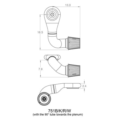 Spectre Plenum Kit (Low) w/Passenger Side 45/90 Degree Tube 751 751 Technical Drawing