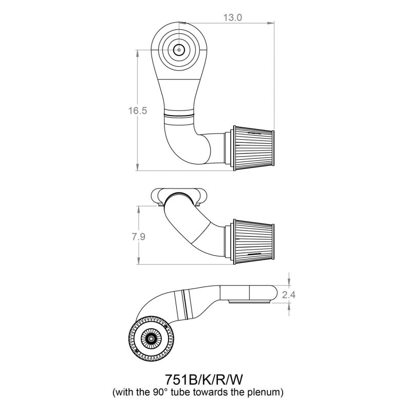 Spectre Plenum Kit (Low) w/Passenger Side 45/90 Degree Tube 751 751 Technical Drawing