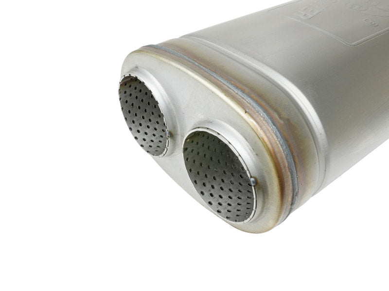 aFe MACH Force-Xp 409 SS Muffler 3in Dual Inlet/Dual Outlet 5in H x 8in W x 18in L - Oval Body 49M00055 49M00055 Photo - Close Up