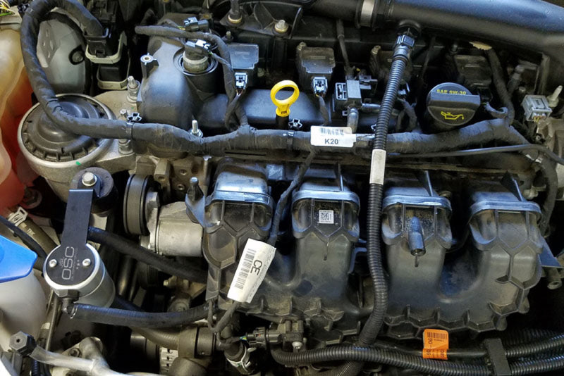 J&L 13-18 Ford Fusion 2.0L EcoBoost Passenger Side Oil Separator 3.0 - Clear Anodized 3032P-C 3032P-C Photo - Mounted