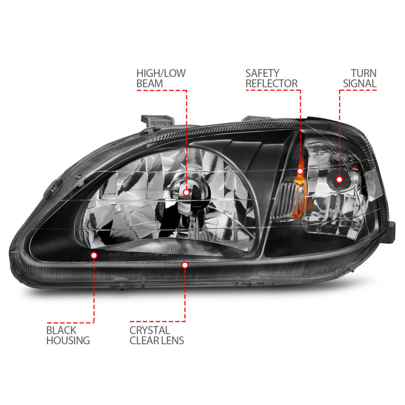Anzo 1999-2000 Honda Civic Crystal Headlights Black 121070 User 4
