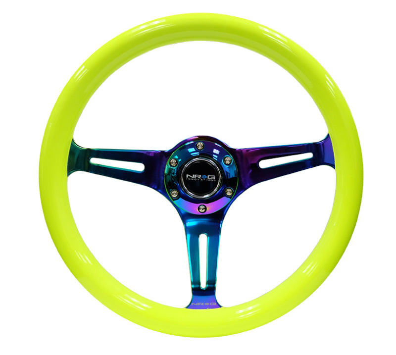NRG Classic Wood Grain Wheel, 350mm 3 Neochrome Spokes-Neon Yellow Color ST-015MC-NYW Photo - Primary