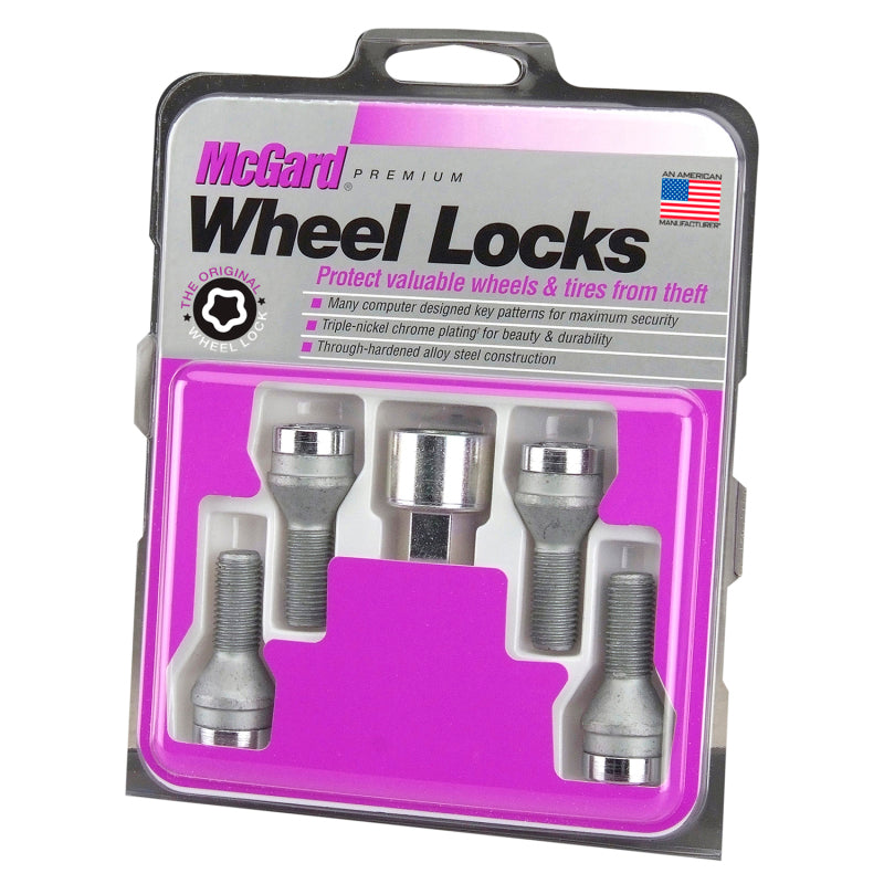 McGard Wheel Lock Bolt Set - 4pk. (Cone Seat) M14X1.5 / 17mm Hex / 27.5mm Shank Length - Chrome 27222 27222 Photo - in package