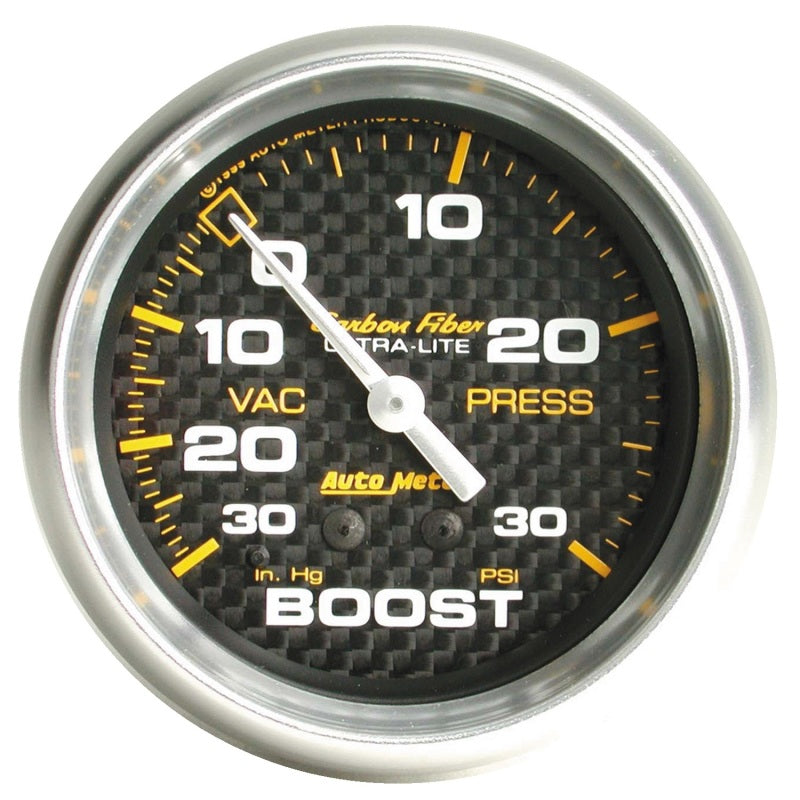 Autometer Gauge, Vac/Boost, 2 5/8", 30inHg-30 Psi, Mechanical, Carbon Fiber 4803 Photo - Primary