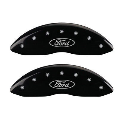 MGP 4 Caliper Covers Engraved Front & Rear Oval logo/Ford Black finish silver ch 10005SFRDBK 10005SFRDBK Photo - Primary