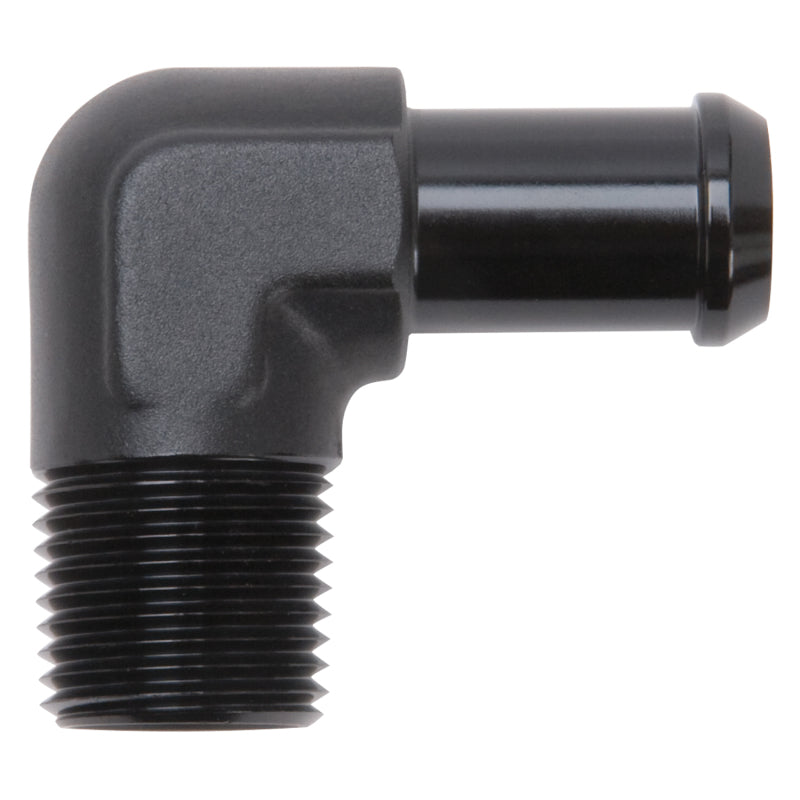 Edelbrock Hose End, 90-Degrees, 1/2" NPT to 5/8" Barb, Black Anodize 8178 Photo - out of package