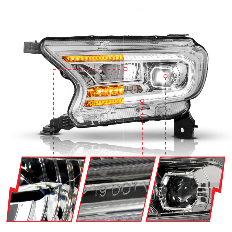 ANZO 19-23 Ford Ranger (Factory Halogen Models) Full LED Proj Headlights DRL/SeqSig Chrome - Pair 111633A 111633A User 1