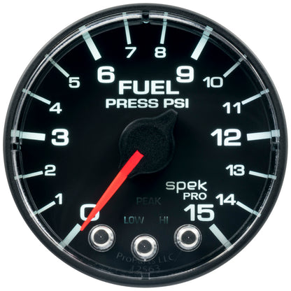 Autometer Spek-Pro Gauge Fuel Press 2 1/16in 15psi Stepper Motor W/Peak & Warn Blk/Blk P315328 P315328 User 1