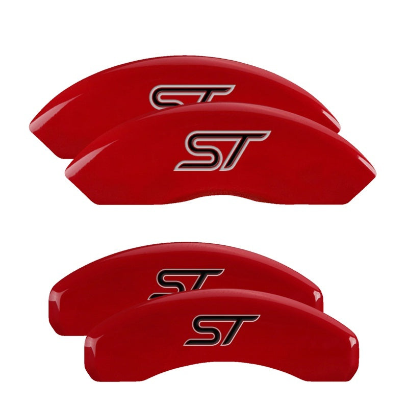 MGP 4 Caliper Covers Engraved Front & Rear No bolts/ST Red finish silver ch 10119SST1RD 10119SST1RD Photo - Primary