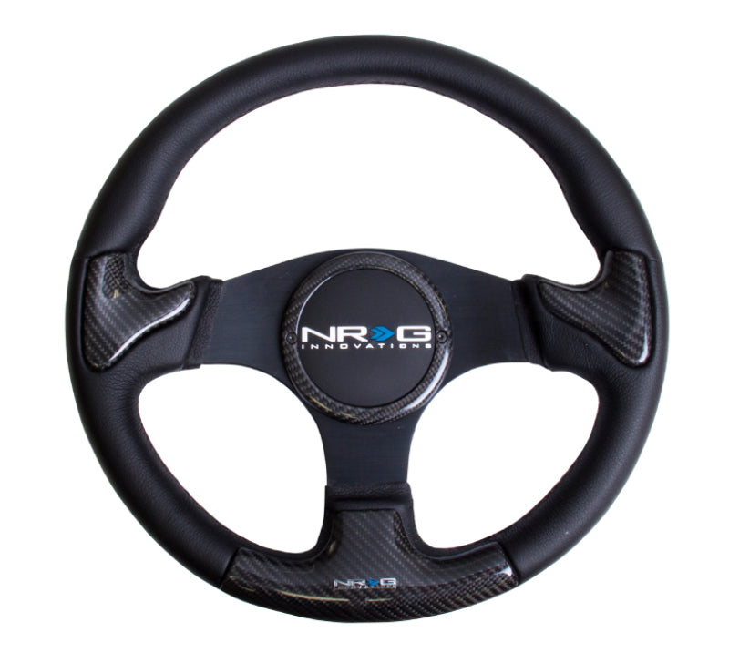 NRG Carbon Fiber Steering Wheel (350mm) Blk Frame Blk Stitching w/Rubber Cover Horn Button ST-014CFBK ST-014CFBK Photo - Primary