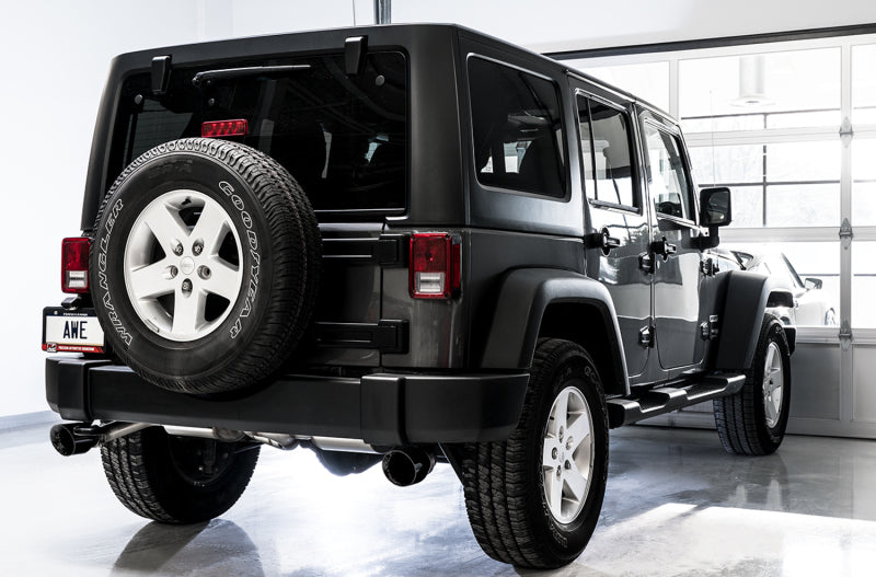 AWE Tuning 07-18 Jeep Wrangler JK/JKU 3.6L Tread Edition Axle-Back Dual Exhaust - Diamond Black Tips 3015-33003 3015-33003 Photo - Mounted