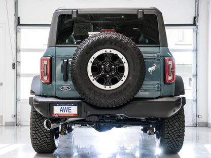 AWE Tuning 2021+ Ford Bronco 0FG Single Rear Exit Exhaust w/Chrome Silver Tip & Bash Guard 3015-22789 3015-22789 Photo - out of package
