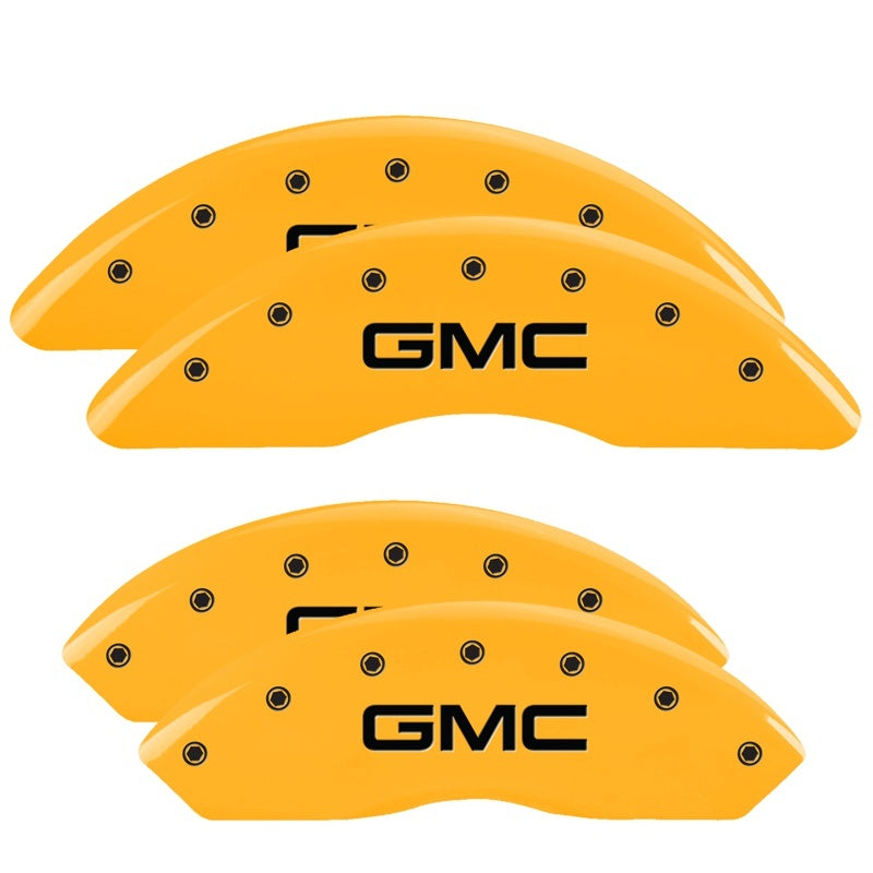 MGP 4 Caliper Covers Engraved Front & Rear GMC Yellow finish black ch 34210SGMCYL 34210SGMCYL Photo - Primary