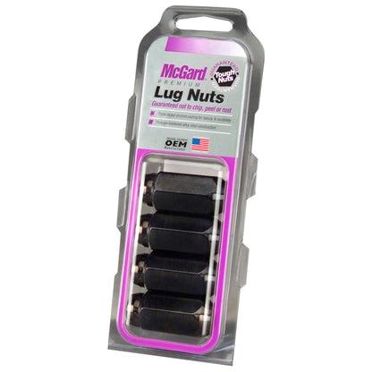 McGard Hex Lug Nut (Cone Seat) M14X1.5 / 22mm Hex / 1.635in. Length (4-Pack) - Black 64072 64072 Photo - in package