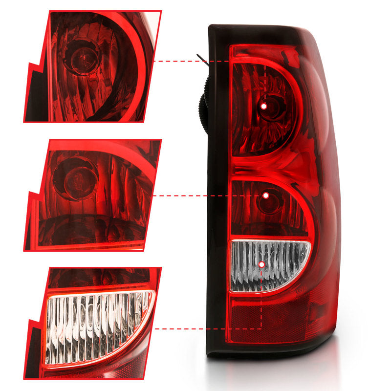 ANZO 2004-2007 Chevy Silverado Taillight Red/Clear Lens w/Black Trim (OE Replacement) 311302 311302 Photo - Unmounted