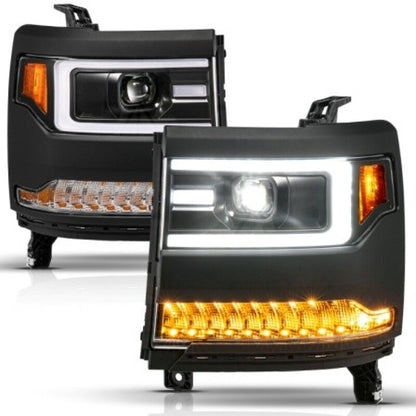 ANZO 16-18 Chevy Silverado1500 (Factory HID Models) LED Proj Light Bar Style Headlights Black - Pair 111624A 111624A User 1