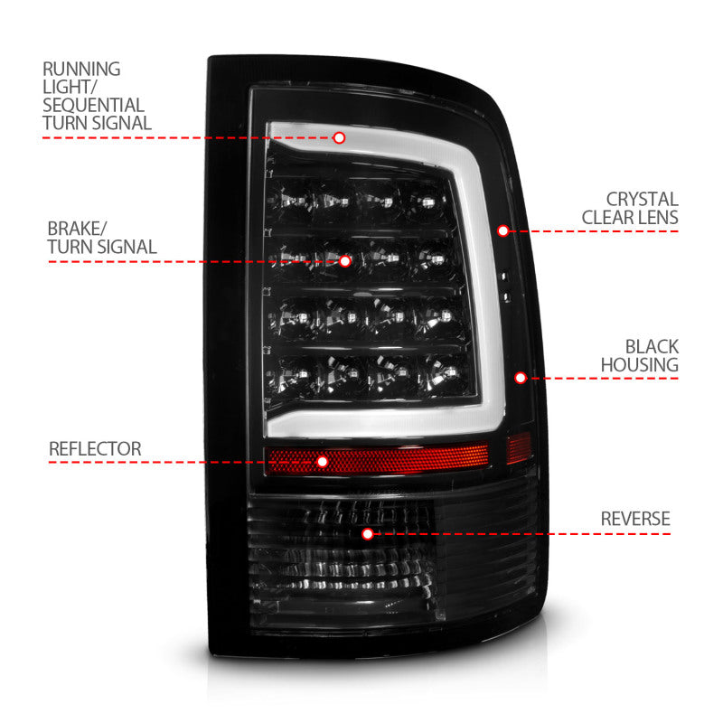 ANZO 09-18 Dodge Ram 1500 Full LED Tailights w/ Sequential Black Housing/Clear Lens 311452 311452 User 3